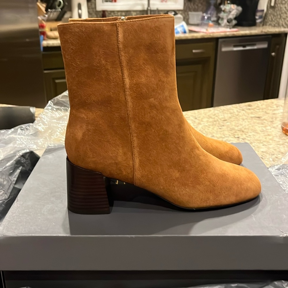 Suede booties new in box with packaging
